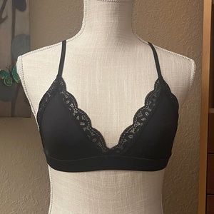 aerie black satin lace trim bralette, small